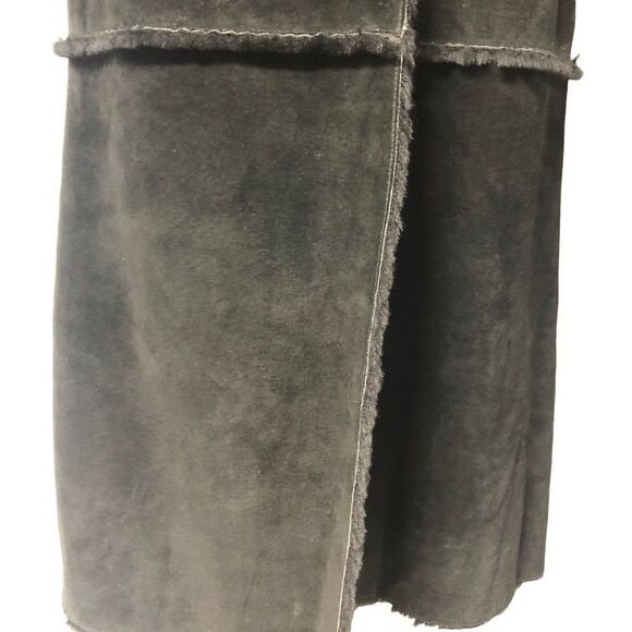 Vintage Y2K 2000s Express Black Suede Faux Shearling Long Heavy Coat - Picture 6 of 8